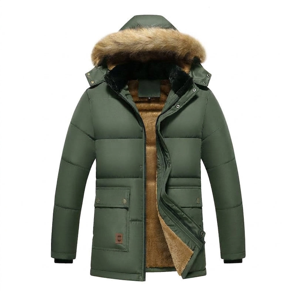 Hugo Griffiths | Hooded Faux Fur Trim Padded Mens Coat