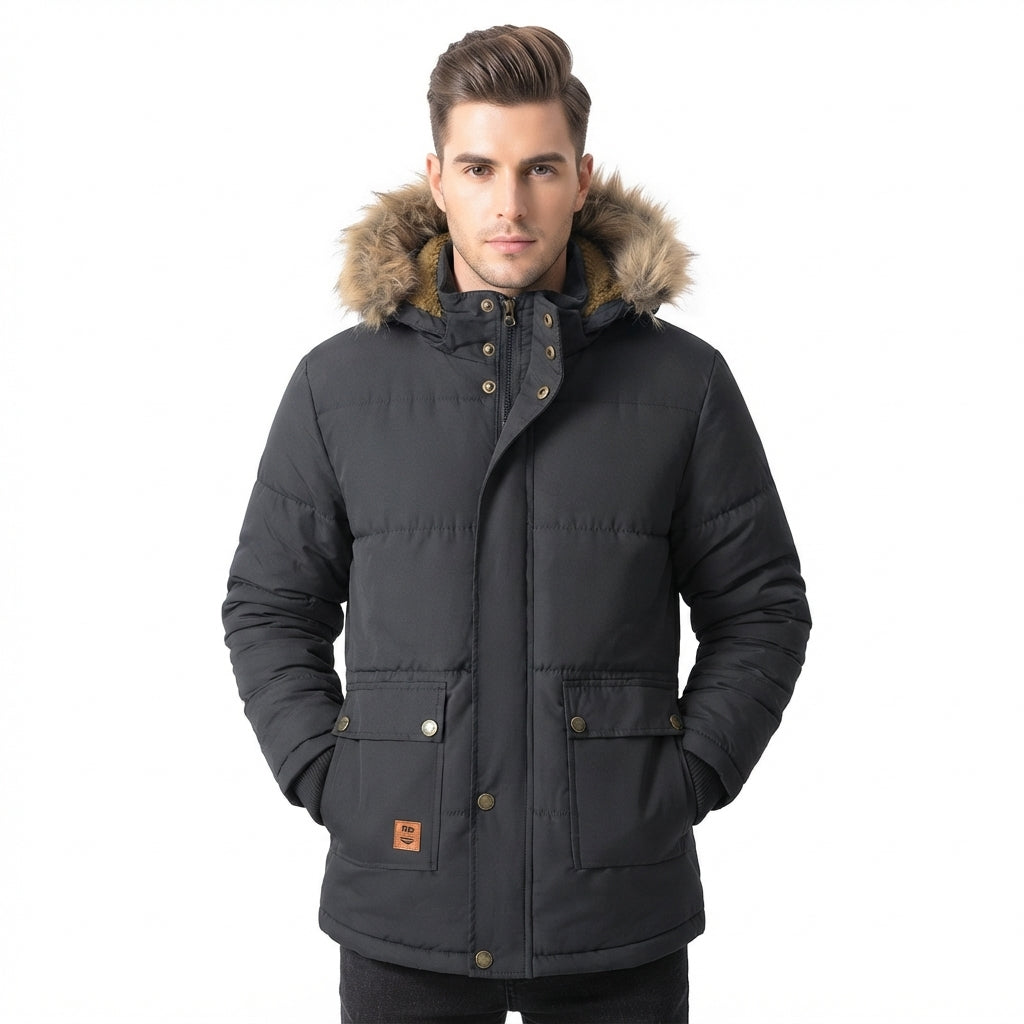 Hugo Griffiths | Hooded Faux Fur Trim Padded Mens Coat