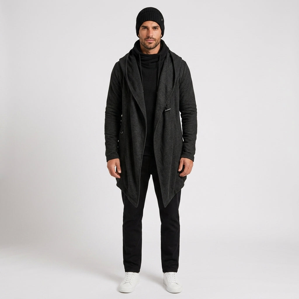 Miles Turner | Hooded Asymmetric Cardigan Jacket for Men - Black