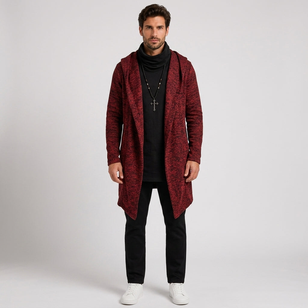 Miles Turner | Hooded Asymmetric Cardigan Jacket for Men - Wine red