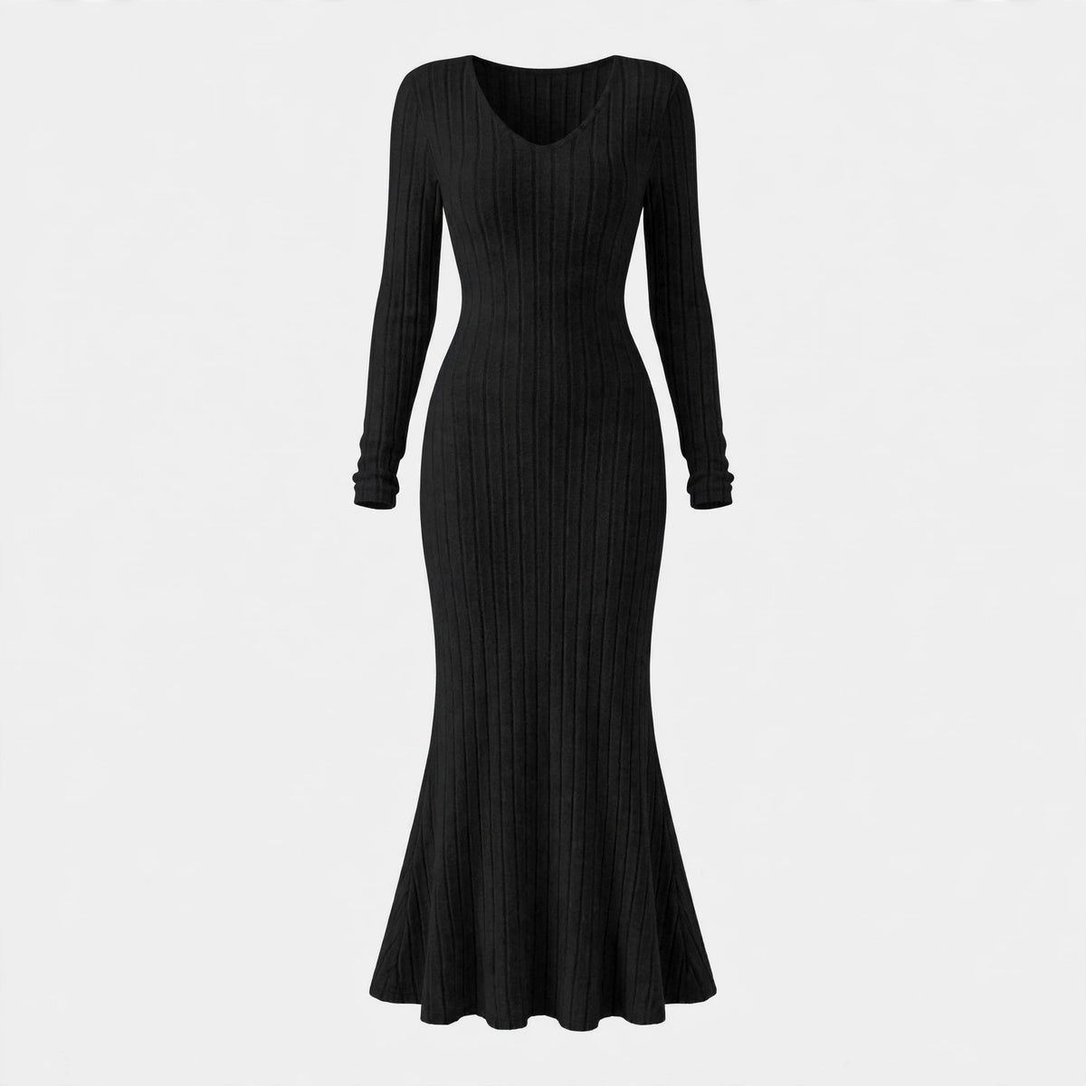 Ophelia Marchbank | Ribbed Knit Maxi Dress With V-Neck Detail