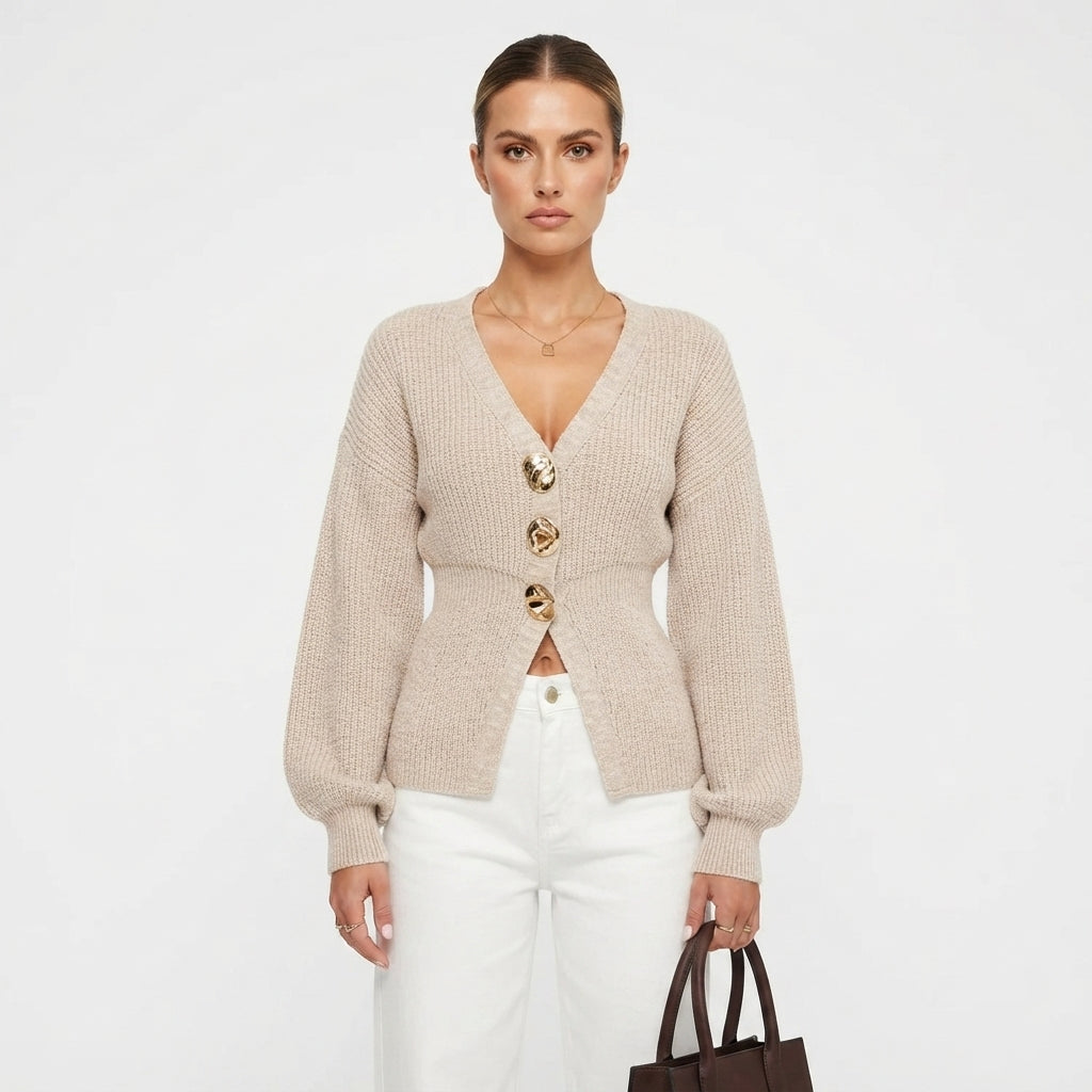 Moira Kilbride | V-Neck Button-Up Knit Cardigan