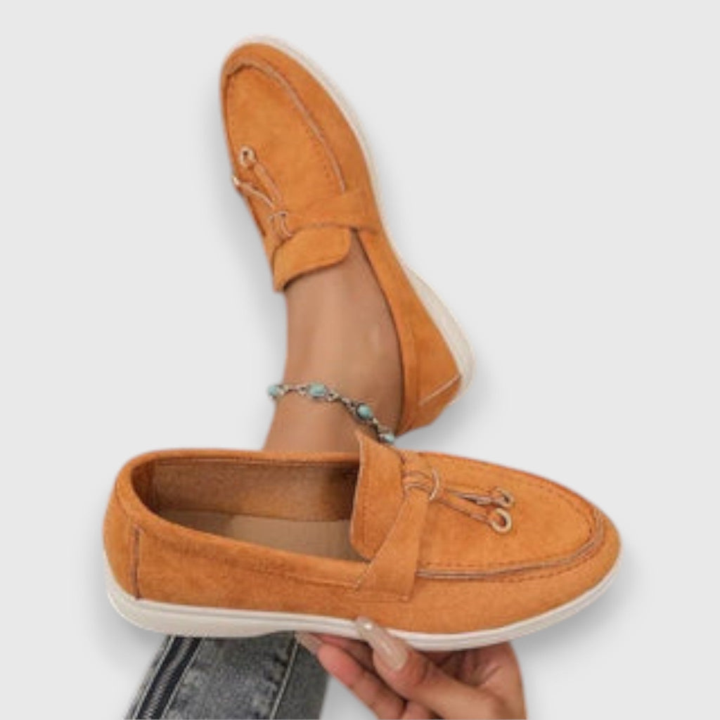 Marianne Doyle | Beige Suede Bow Loafers