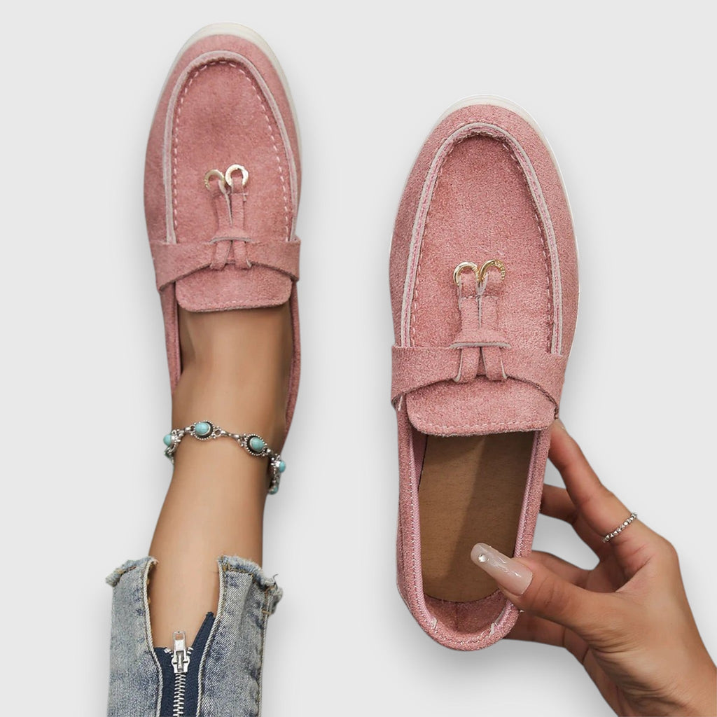 Marianne Doyle | Beige Suede Bow Loafers