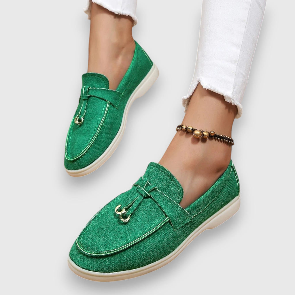 Marianne Doyle | Beige Suede Bow Loafers