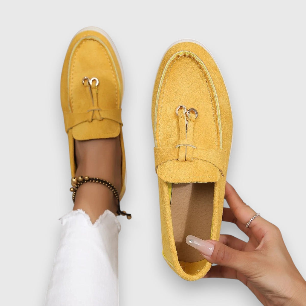 Marianne Doyle | Beige Suede Bow Loafers