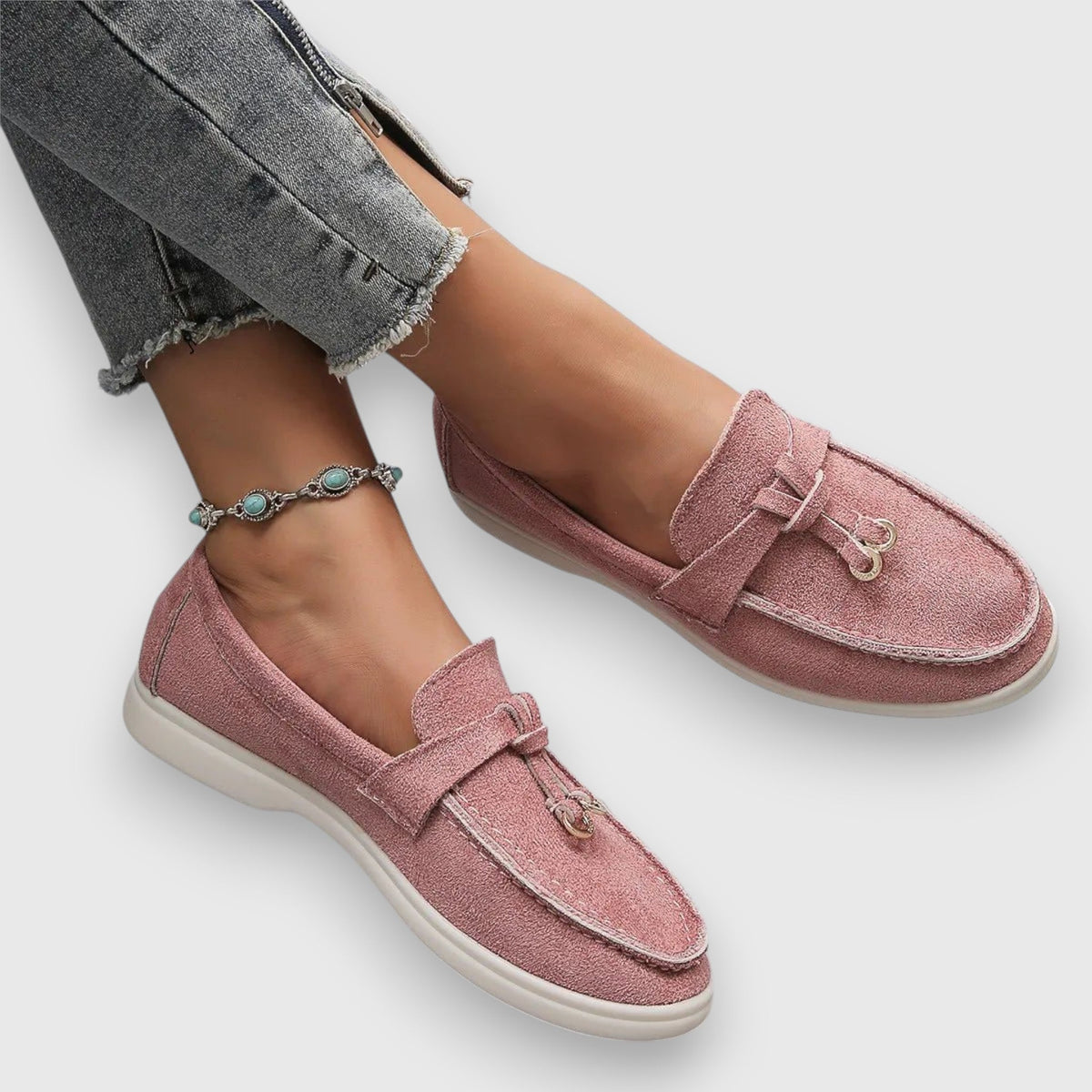 Marianne Doyle | Beige Suede Bow Loafers