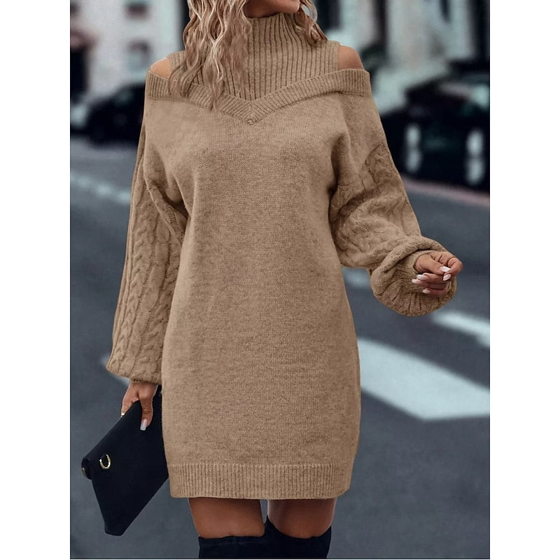 Freya Harrison | Cold-Shoulder Turtleneck Sweater Dress