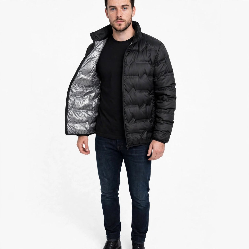 Ellis Barnaby | Quilted Black Mens Jacket With Stand-Up Collar