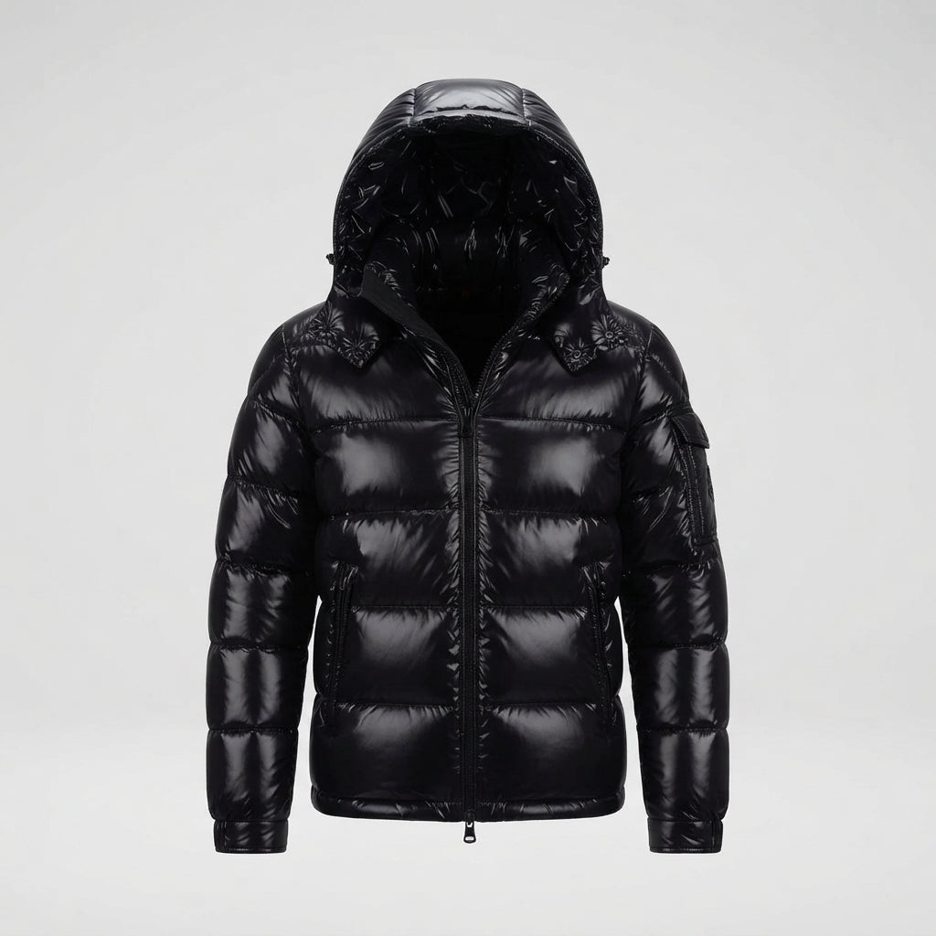 George Ashbourne | Shiny Black Mens Jacket With Hood