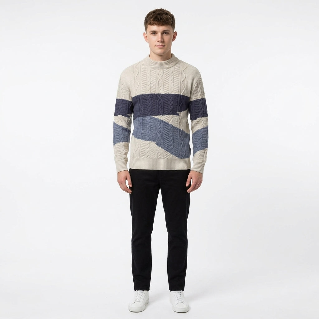Edward Ravensworth | Colour Block Cable Knit Crew Neck Sweater