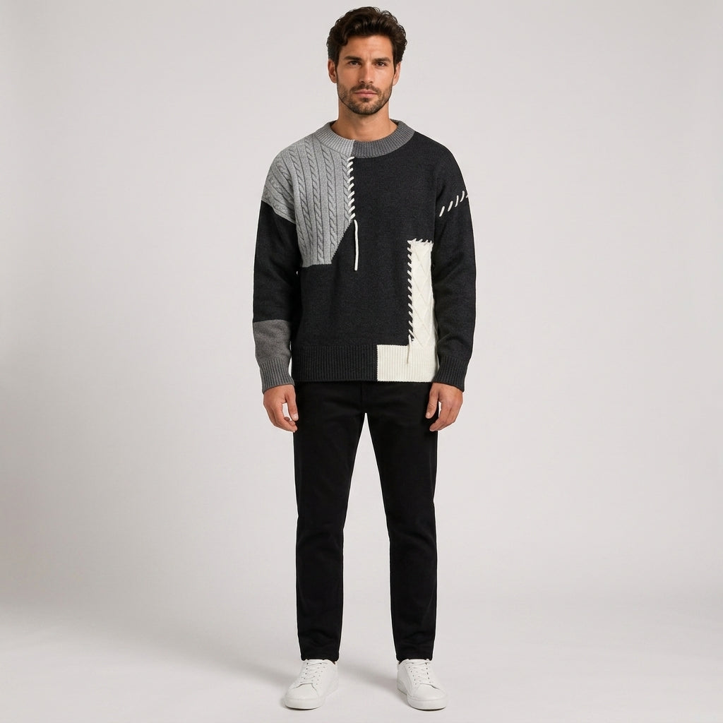 Nigel Scott | Colorblock Crew Neck Sweater - Gray