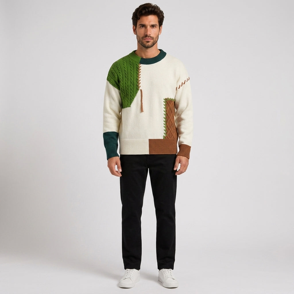 Nigel Scott | Colorblock Crew Neck Sweater - Green