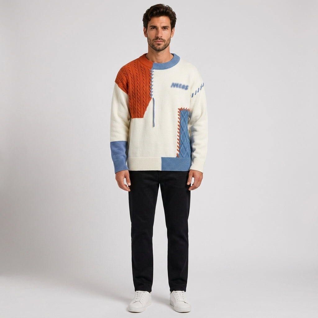 Nigel Scott | Colorblock Crew Neck Sweater - Orange
