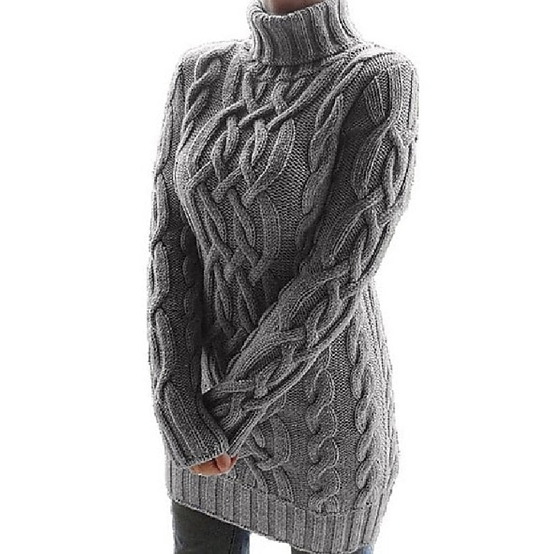 Olivia Lewis | Cable-Knit Turtleneck Sweater Dress