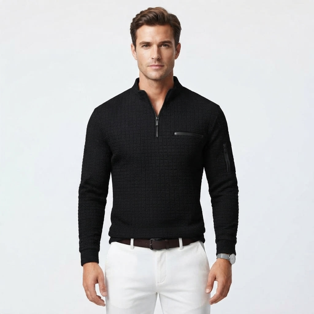 Oliver Kingsley | Quarter-Zip Waffle Knit Polo Shirt for Men