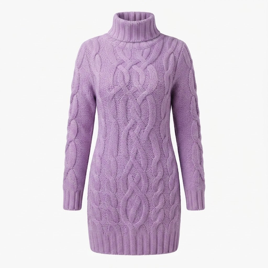 Olivia Lewis | Cable-Knit Turtleneck Sweater Dress