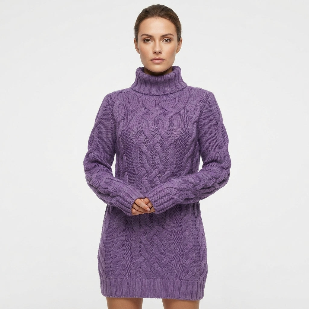Olivia Lewis | Cable-Knit Turtleneck Sweater Dress
