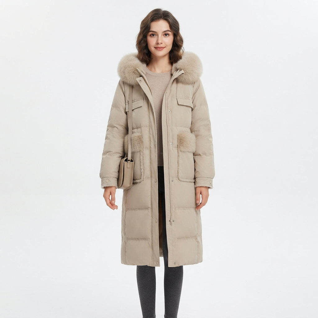 Marina Fletchley | Long Fur-Trim Hooded Puffer Jacket