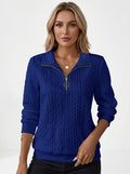 Ophelia Marchbanks | Half-Zip Cable-Knit Pullover with Turn-Down Collar