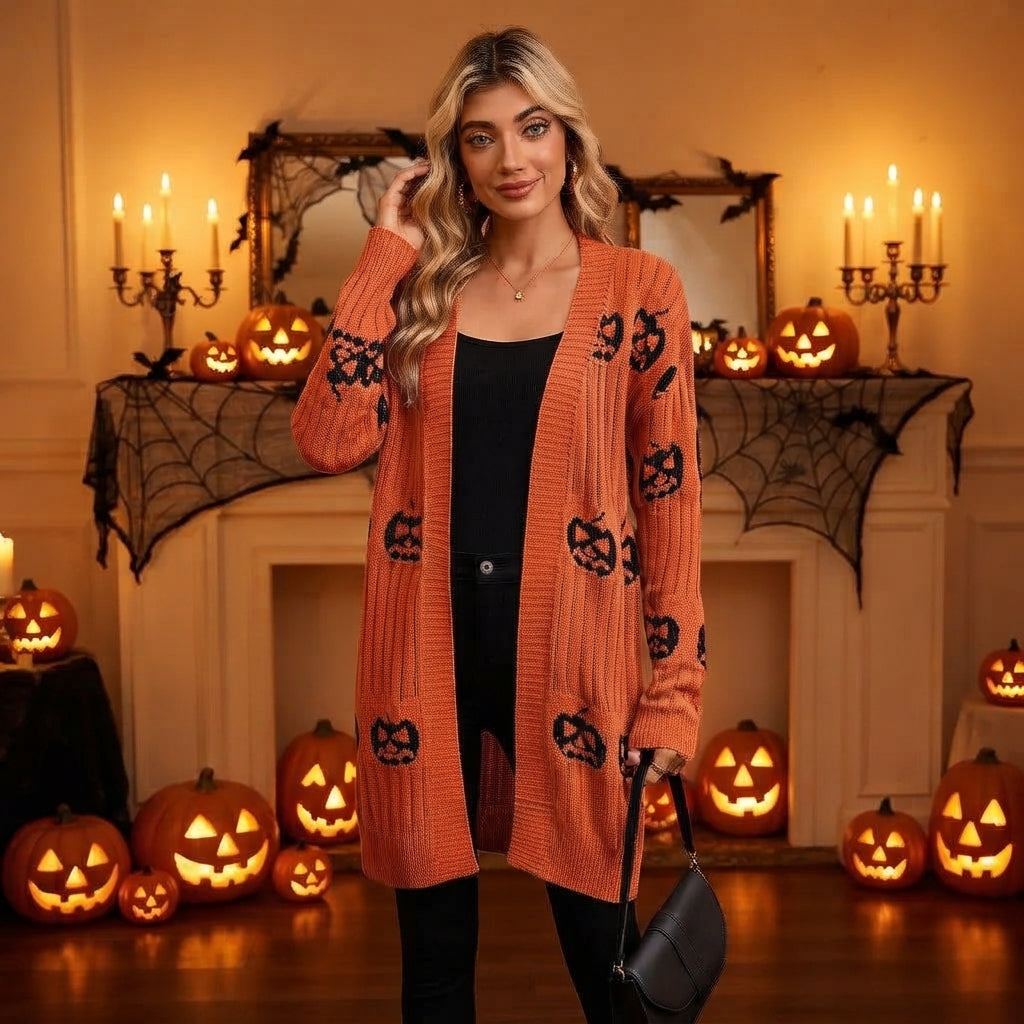 Millicent Thorne | Pumpkin Jacquard Sweater with Pockets