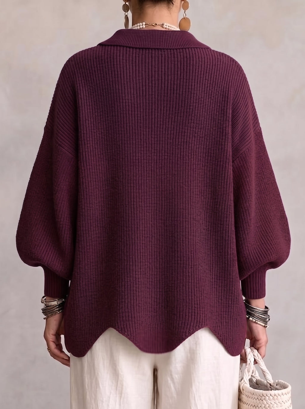 Women's Oversized Collared Knitted Cardigan with Large Buttons