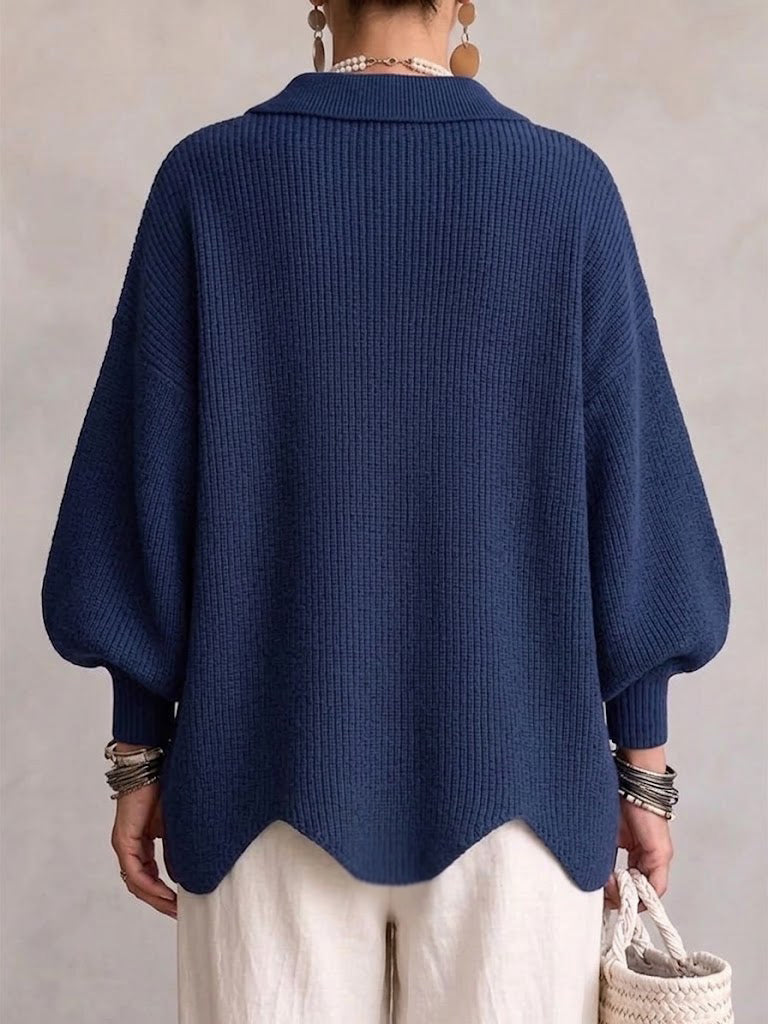 Women's Oversized Collared Knitted Cardigan with Large Buttons