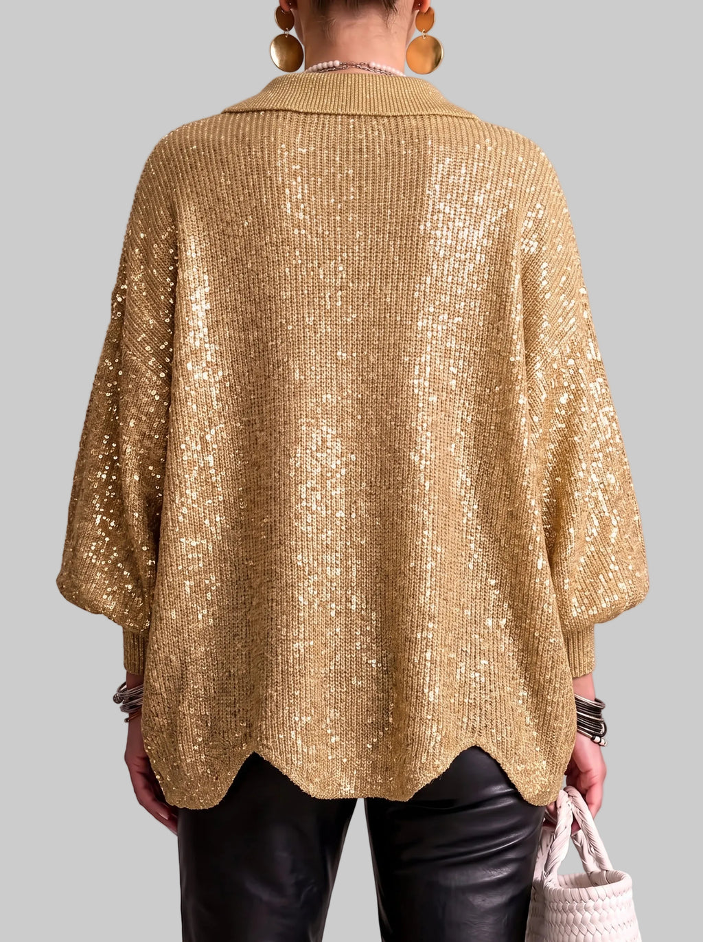 Women's Oversized Collared Knitted Cardigan with Large Buttons