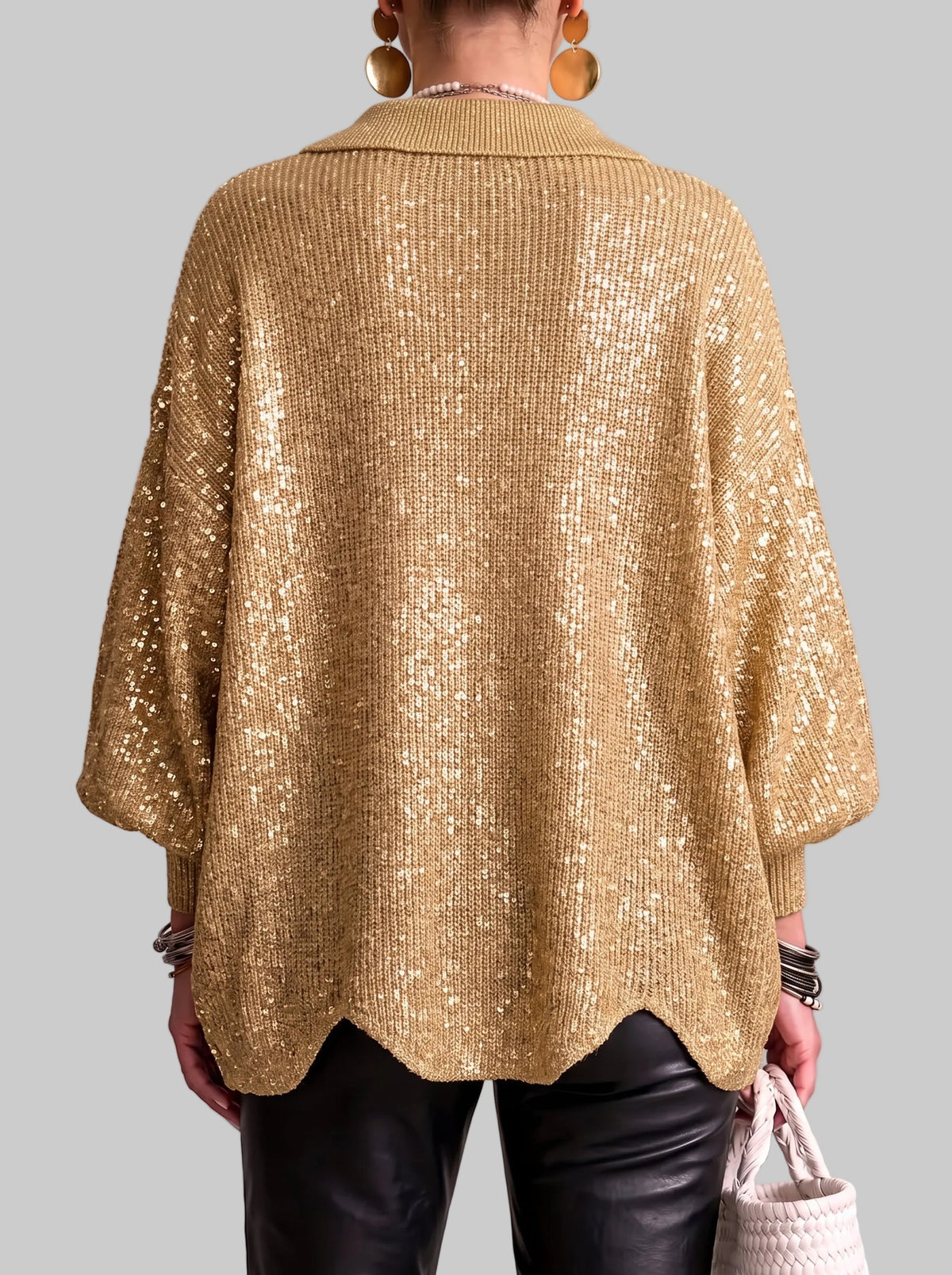 Women's Oversized Collared Knitted Cardigan with Large Buttons