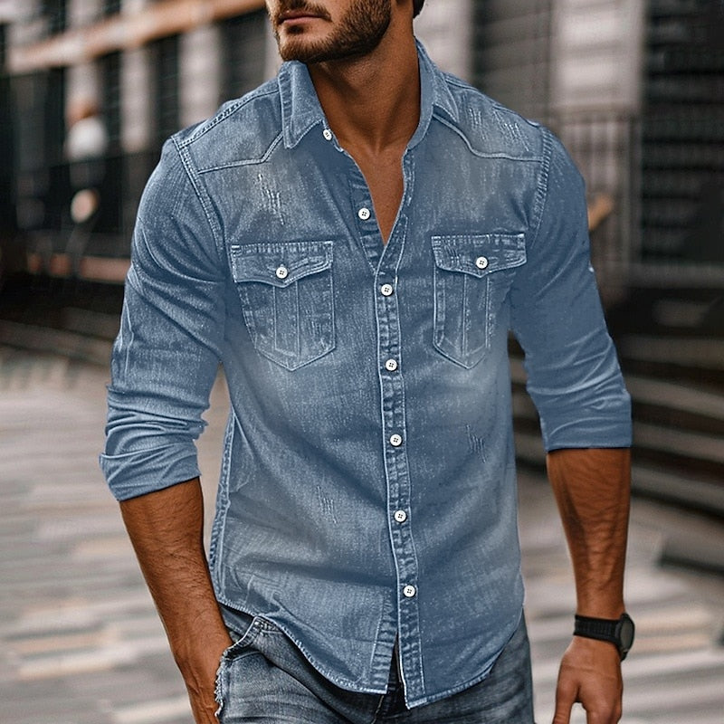 Desmond Ashford | Rugged Denim Button-Up Shirt For Men