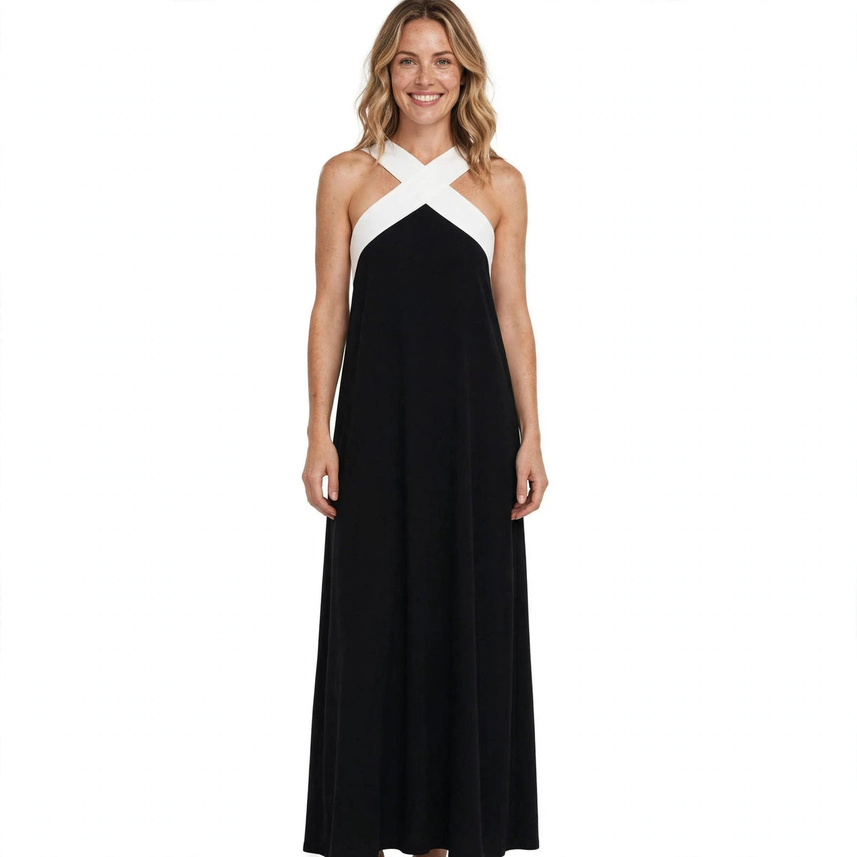 Charlotte Ferris | Cross-Strap Halter Maxi Dress