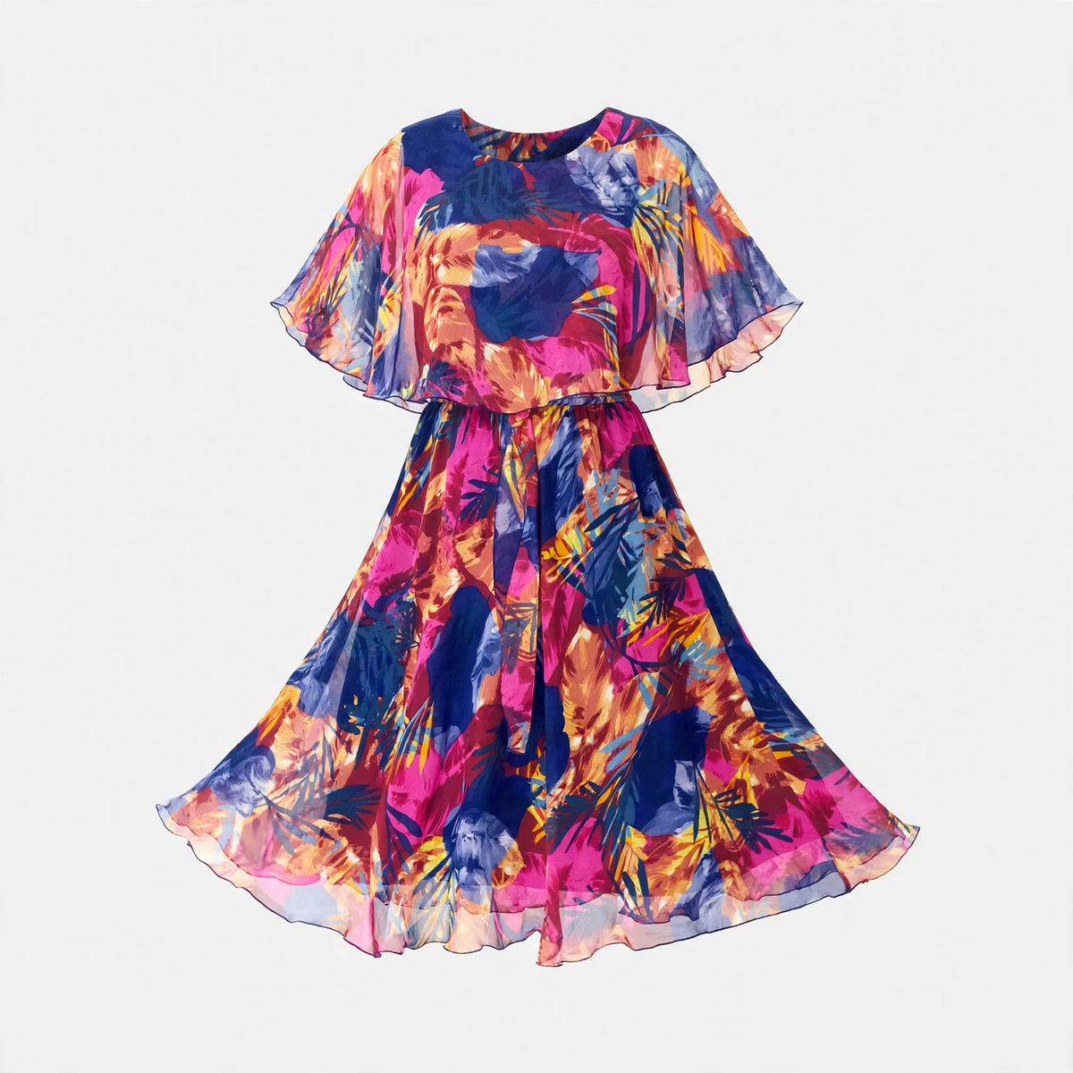 Miriam Chadwick | Tropical Floral Flutter Sleeve Midi Dress