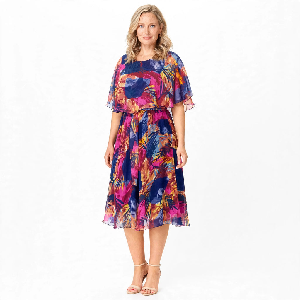 Miriam Chadwick | Tropical Floral Flutter Sleeve Midi Dress