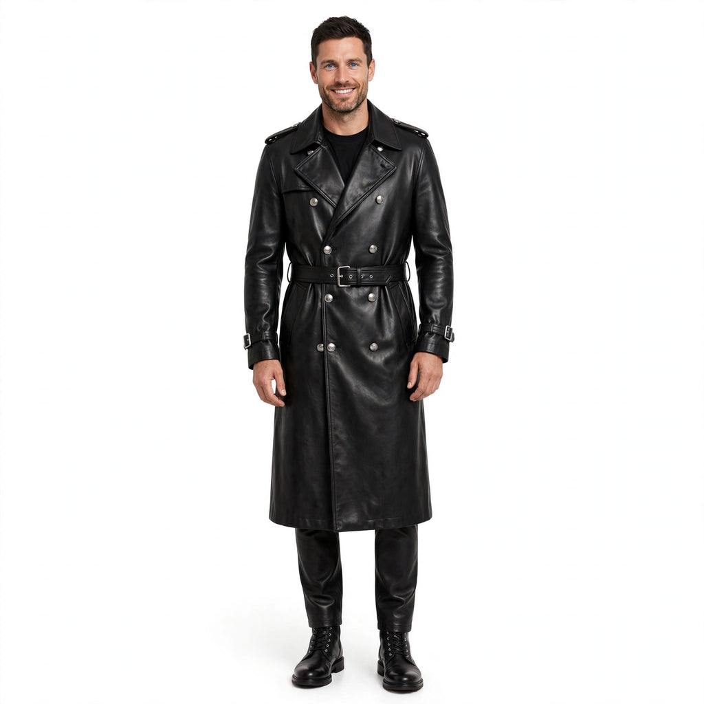 Frederick Pennington | Belted Leather Trench Coat For Men