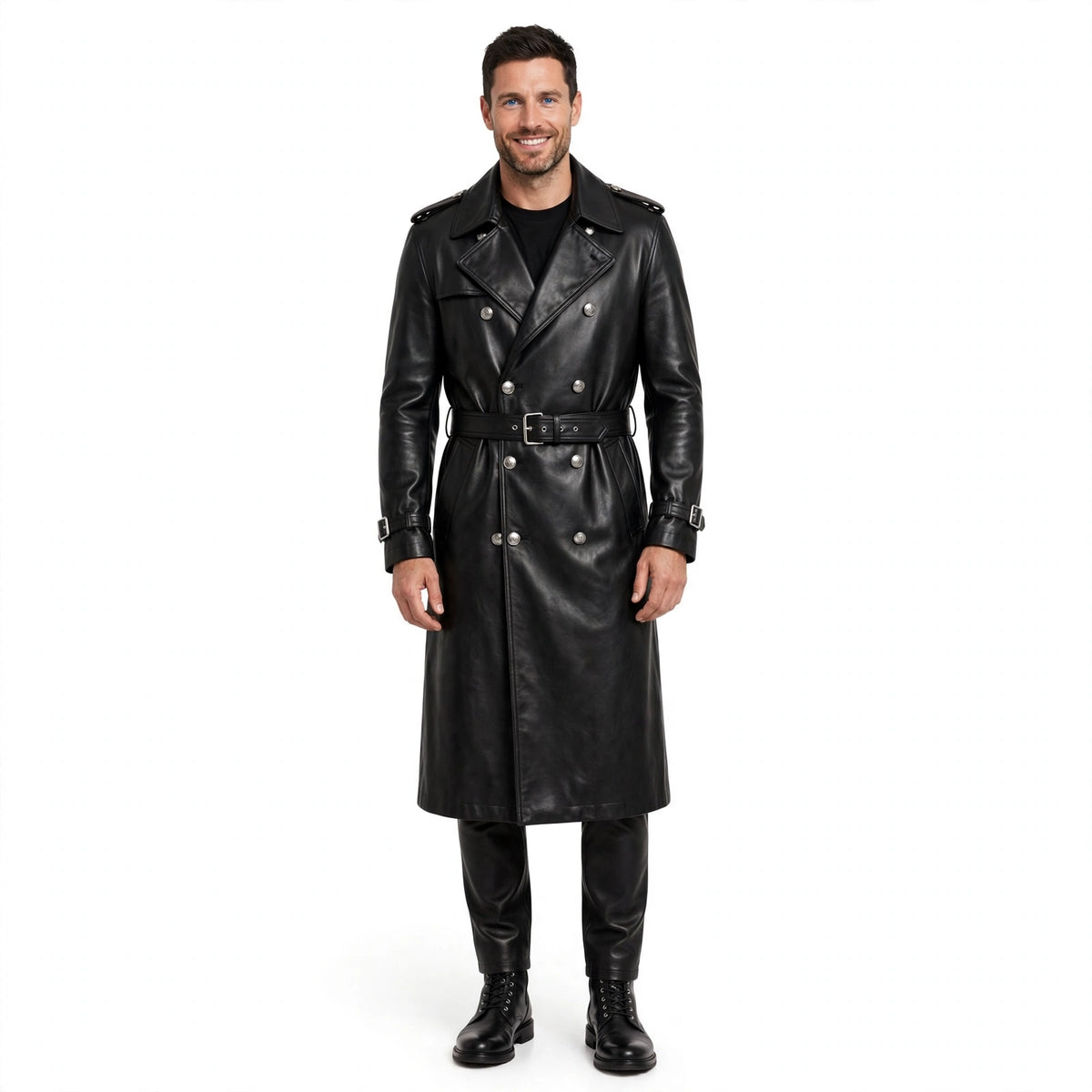 Frederick Pennington | Belted Leather Trench Coat For Men