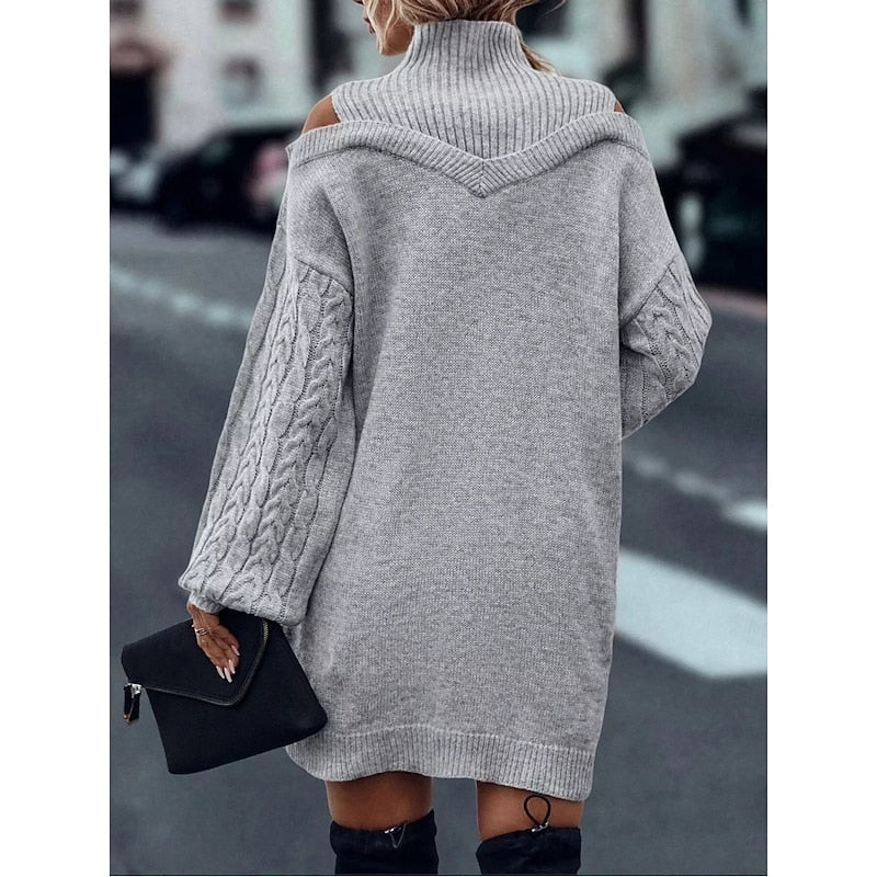 Freya Harrison | Cold-Shoulder Turtleneck Sweater Dress