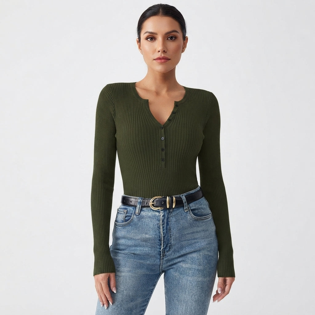 Phoebe Wilson | Front-Button Ribbed Knit Top