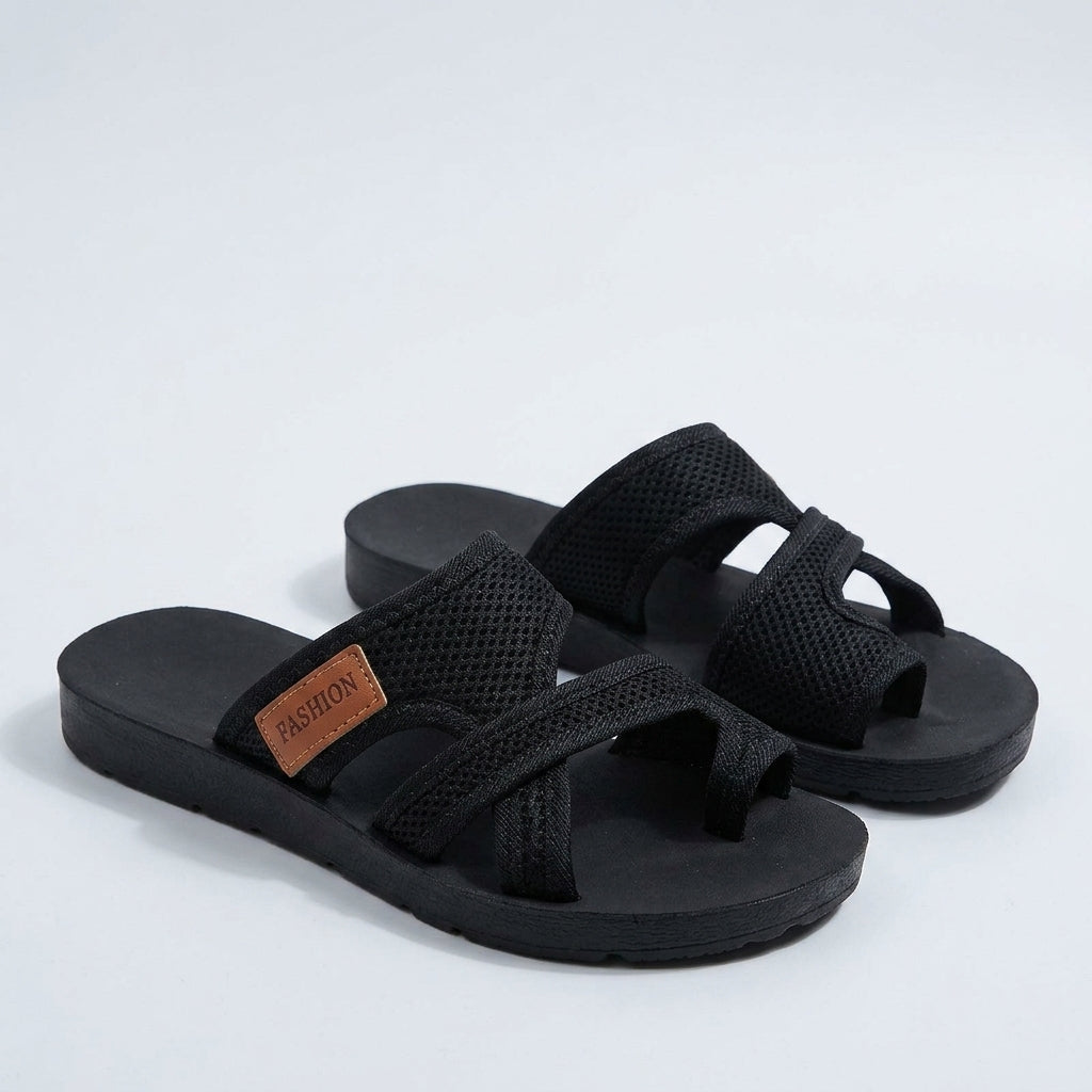 Poppy Davies | Mesh Peep-Toe Slide Sandals - Black