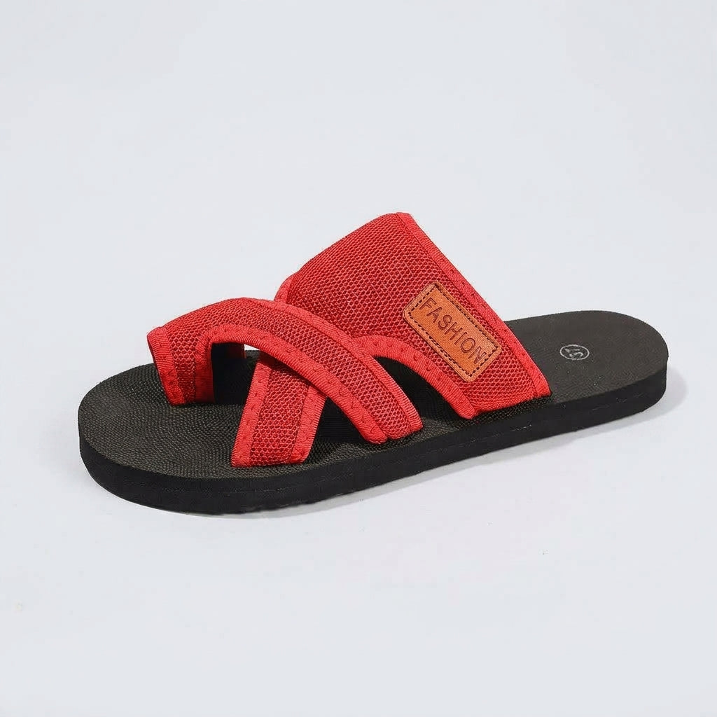 Poppy Davies | Mesh Peep-Toe Slide Sandals - Red