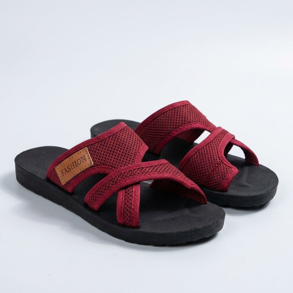 Poppy Davies | Mesh Peep-Toe Slide Sandals - Wine Red