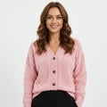 Poppy Griffiths | Pink Cable-Knit Button-Up Cardigan