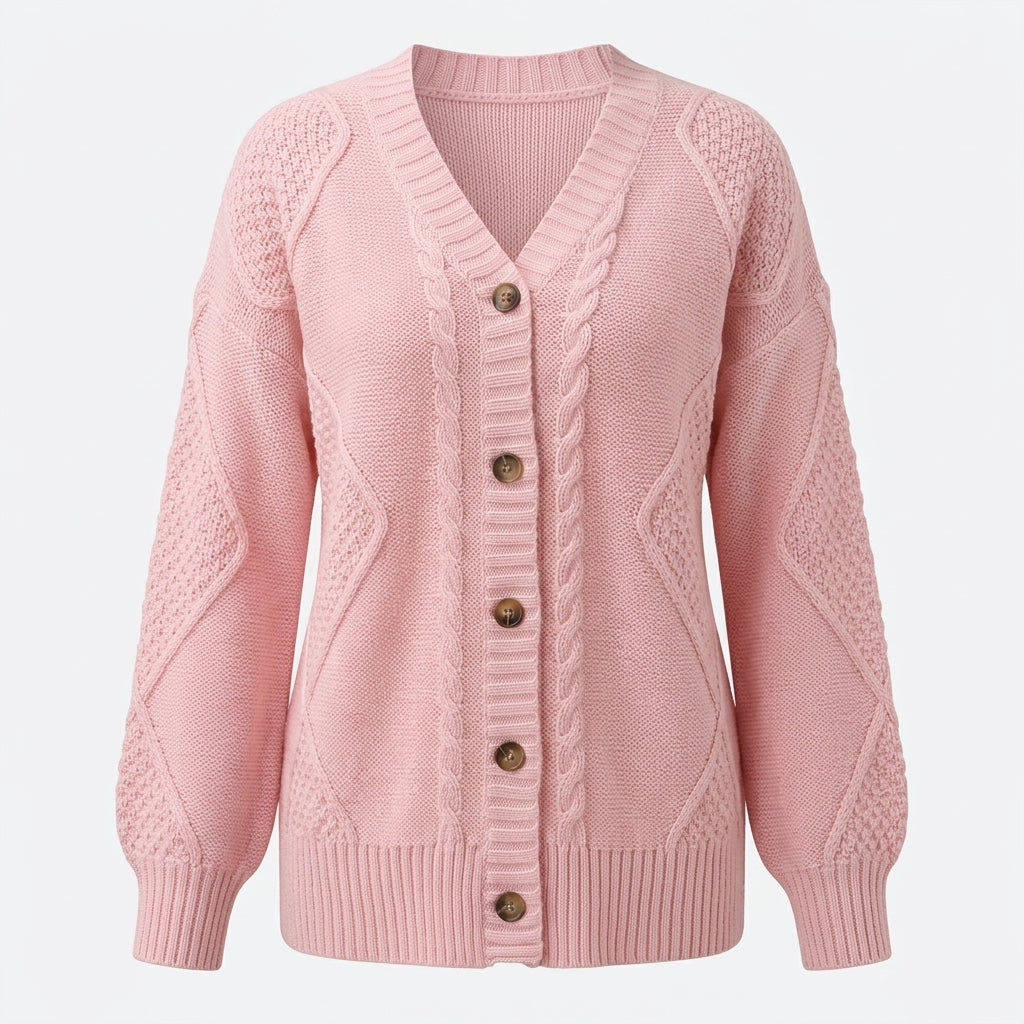 Poppy Griffiths | Pink Cable-Knit Button-Up Cardigan
