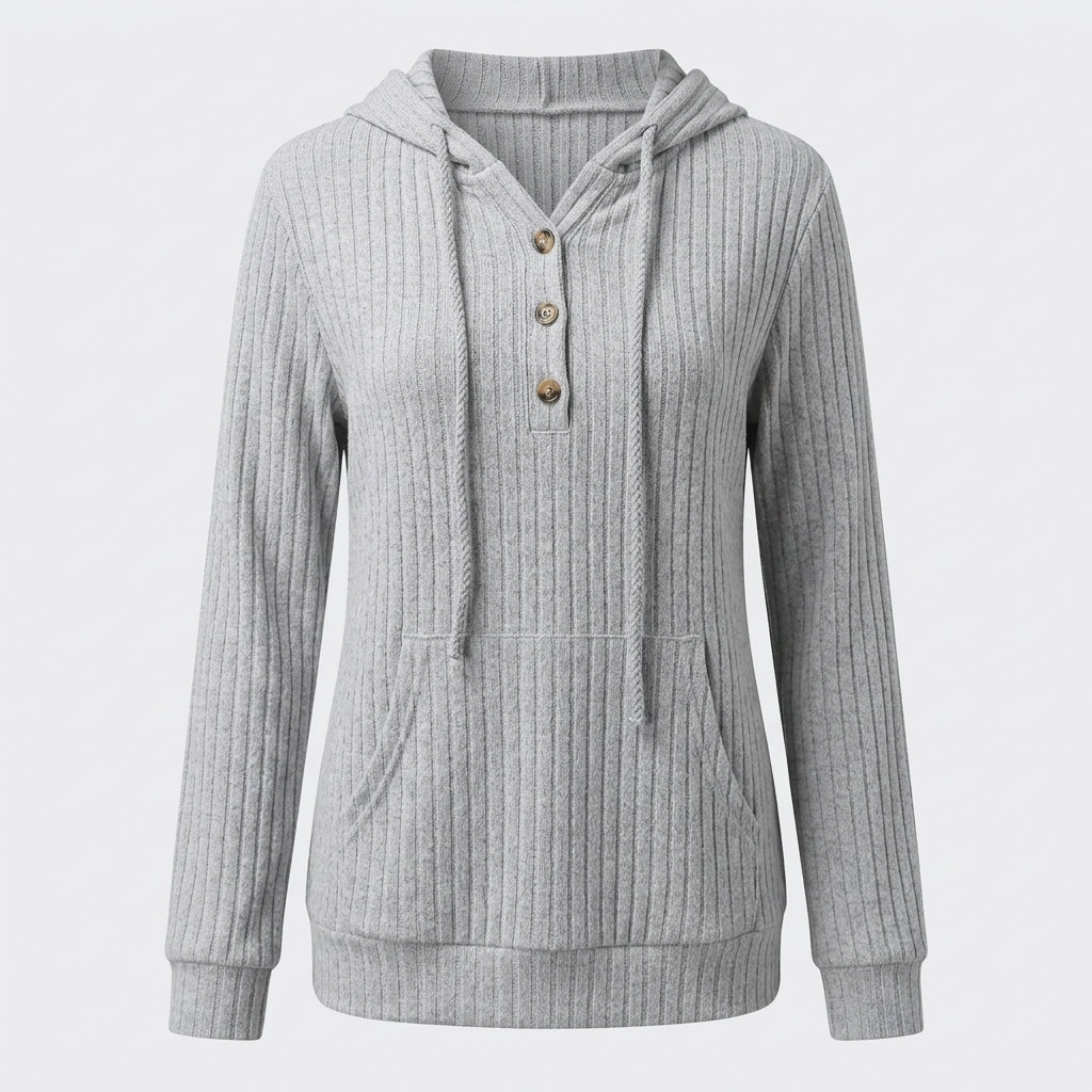 Priscilla Hawthorne | Ribbed Knit Button-Up Hoodie Sweater
