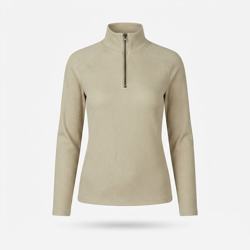 Prudence Kavanagh | Ribbed Zip-Neck Knit Top