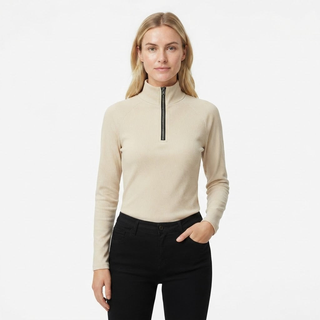 Prudence Kavanagh | Ribbed Zip-Neck Knit Top