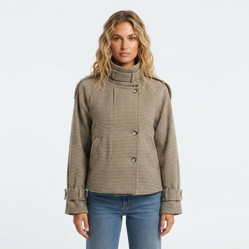 Prudence Sharland | Stand-Collar Houndstooth Cropped Jacket