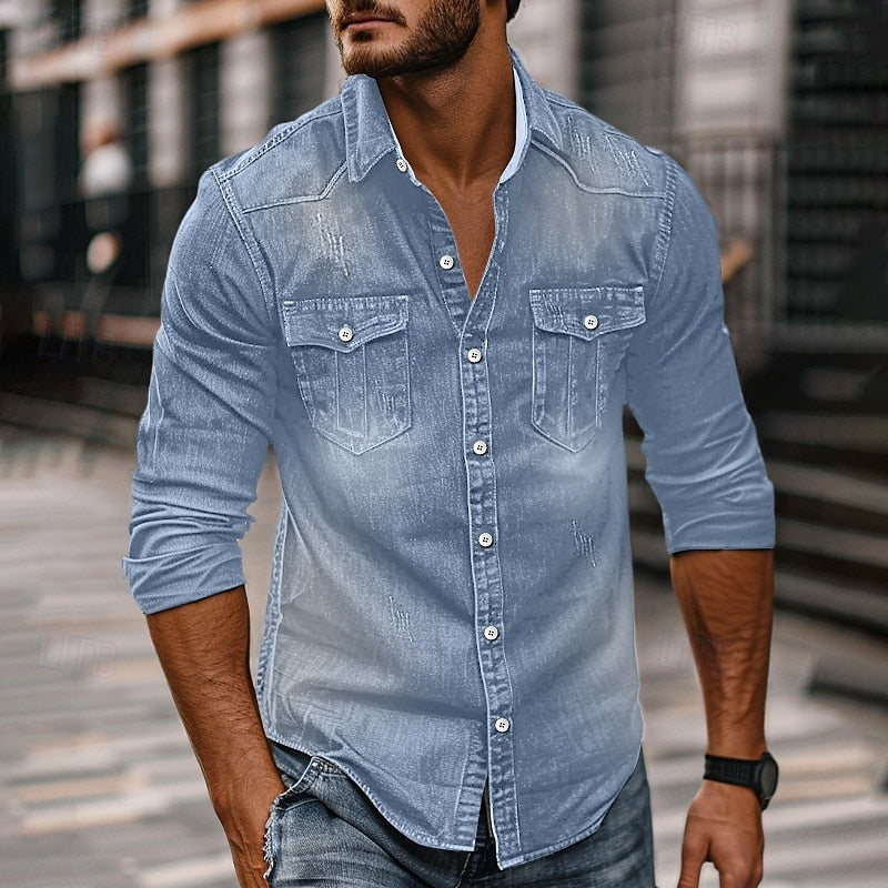 Desmond Ashford | Rugged Denim Button-Up Shirt For Men