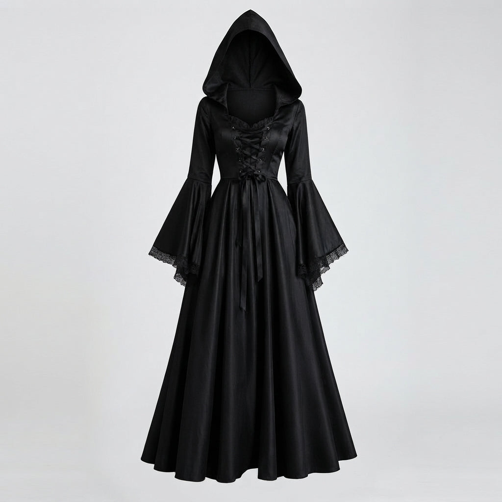 Isla Redmayne | Hooded Witch Halloween Dress With Bell Sleeves