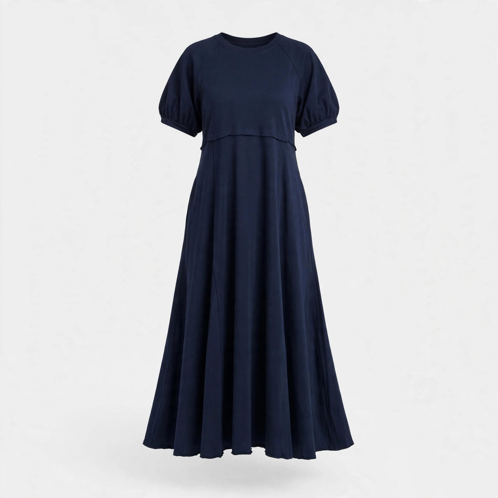 Nina Hargreaves | Puff Sleeve Maxi Dress in Navy