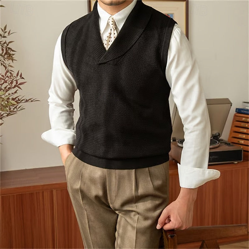 Clive Ashdown | Rust Knit Sweater Vest With Shawl Collar